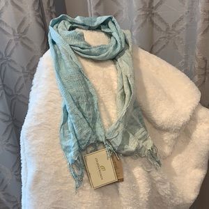 NWT:  Blue Silk Scarf with Tassel edge